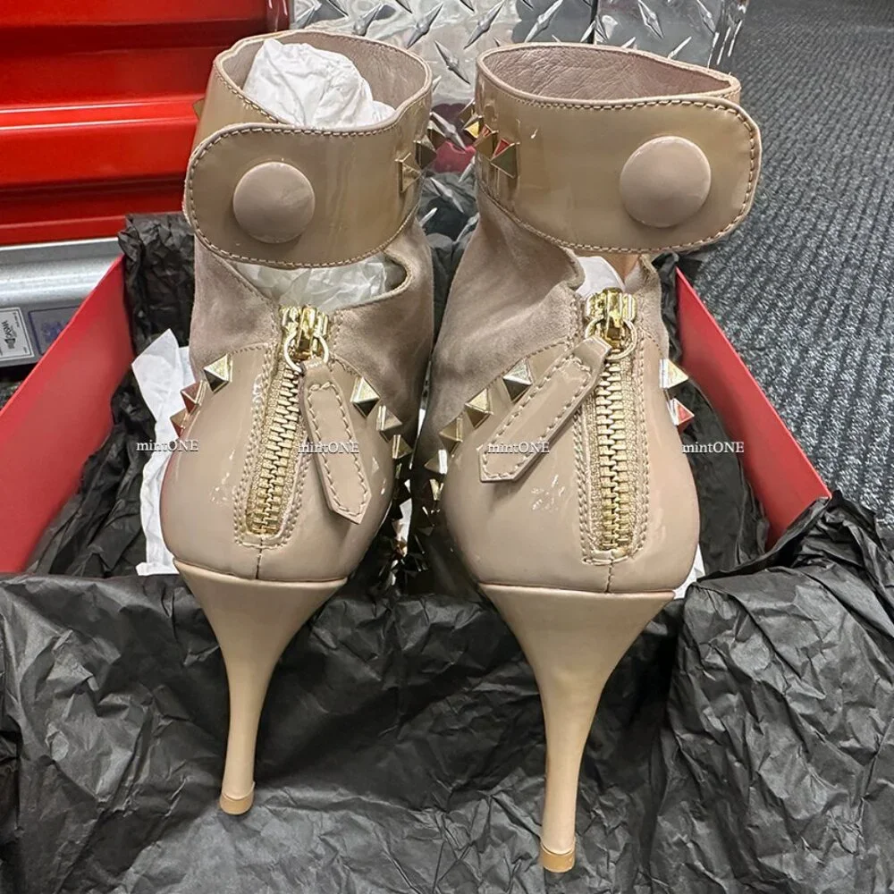 VALENTINO Suede And Patent Leather Rockstud Ankle Boots